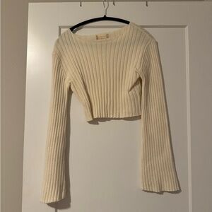 Altar’d State Cream Cropped Ribbed Knit Sweater
